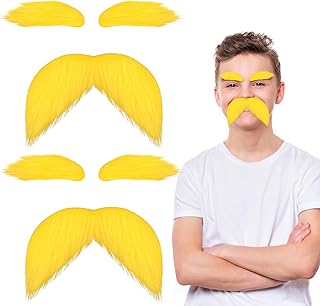 2 Packs Self-Adhesive Mustaches and Eyebrows, Funny Costume Accessories for Cosplay Halloween World Book Day Party - Buy now