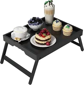 Youpehom Bamboo Bed Tray Table with Folding Legs, Medium, Black
