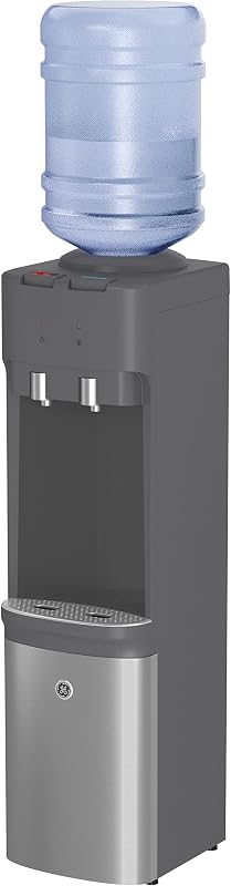 GE Top-Loading Hot and Cold Water Dispenser | 5 Gallon Water Cooler for Home or Office | 2 Temperature Settings | Taller 13" Dispenser Height | Freestanding with LED Night Light| Charcoal