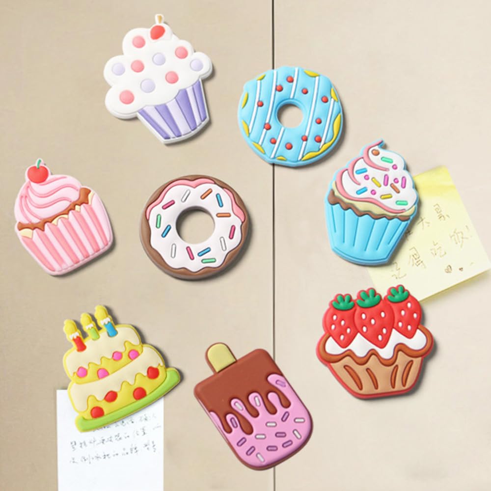 Goodern 8Pcs 3D Cute Food Resin Magnets, Strong-Adhesive Funny Kitchen Refrigerator Stickers for Home Decor, Whiteboard, Map, Cabinets