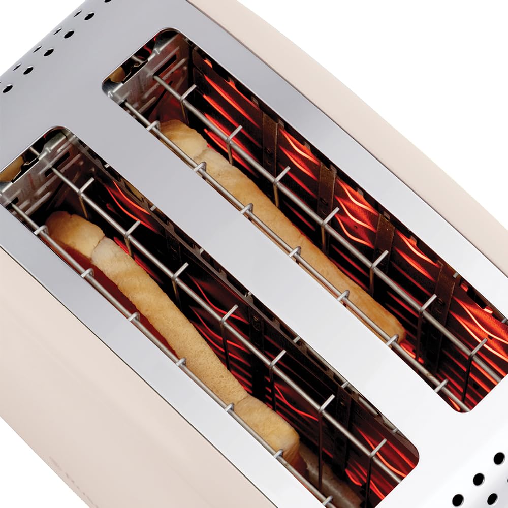 Russell Hobbs Grille pain [pour 2 tranches] Colours Plus Jasmin (6 réglages, fentes longues, dorage rapide, surélévation, décongélation, réchauffage, support petits pains,arrêt auto, 1600 W) 26930-56