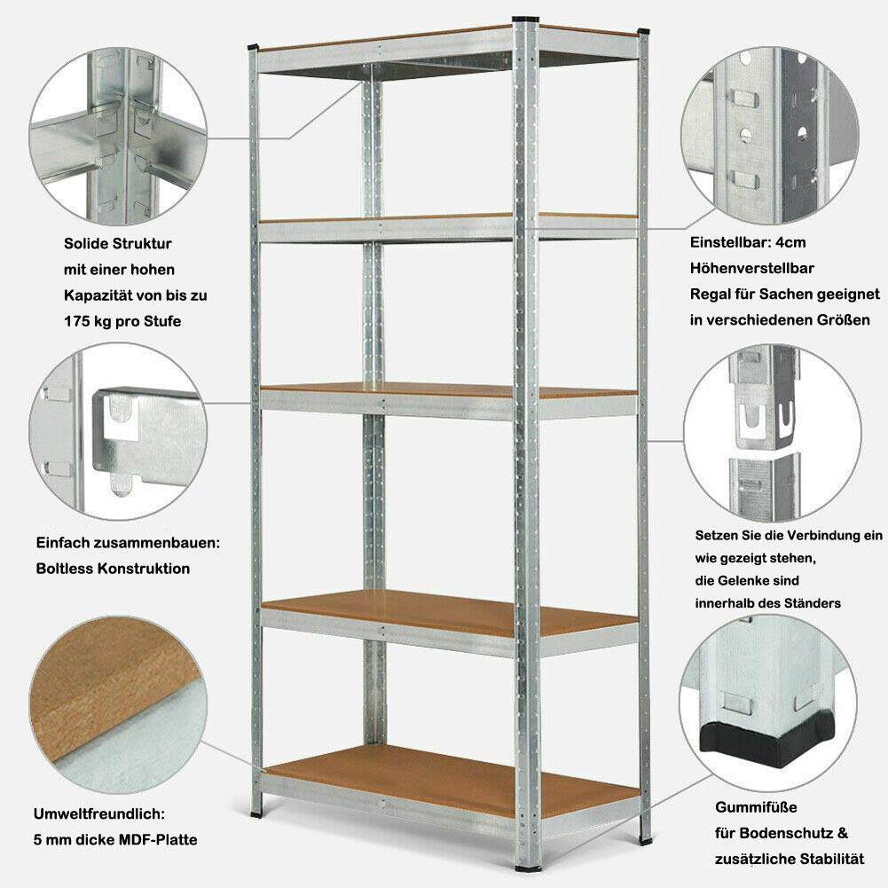 Lucn Lagerregal Schwerlastregal Steckregal Werkbank Keller Werkstattregal, bis 875 kg Traglast, 200x100x50cm, Verzinkt