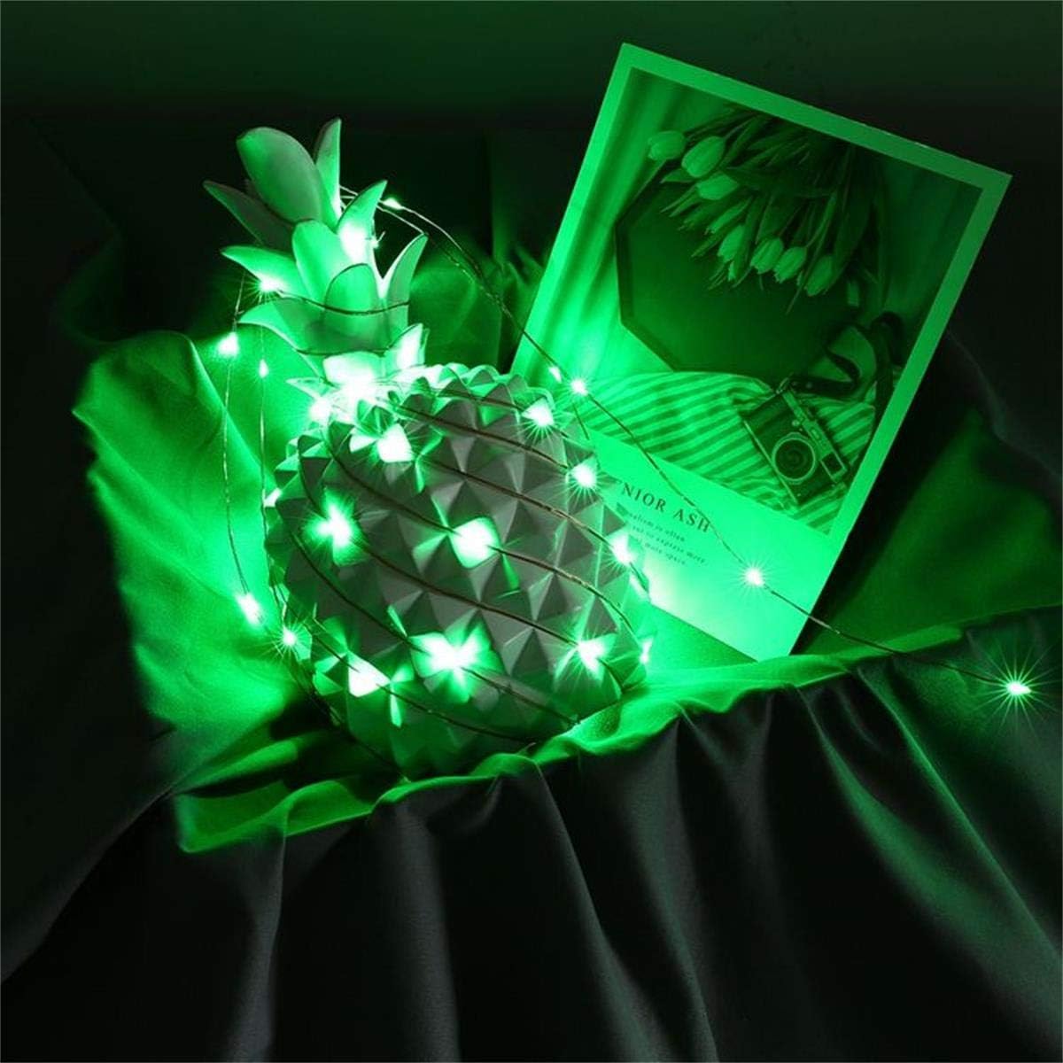 Pack 2 Battery Operated Mini Led String Light,Indoor Fairy Lights Dewdrop Light with Timer 6Hours on/18Hours Off for Wedding Party Lighting Decoration,30 Count LEDs,10Feet Silver Wire (Green) image 4