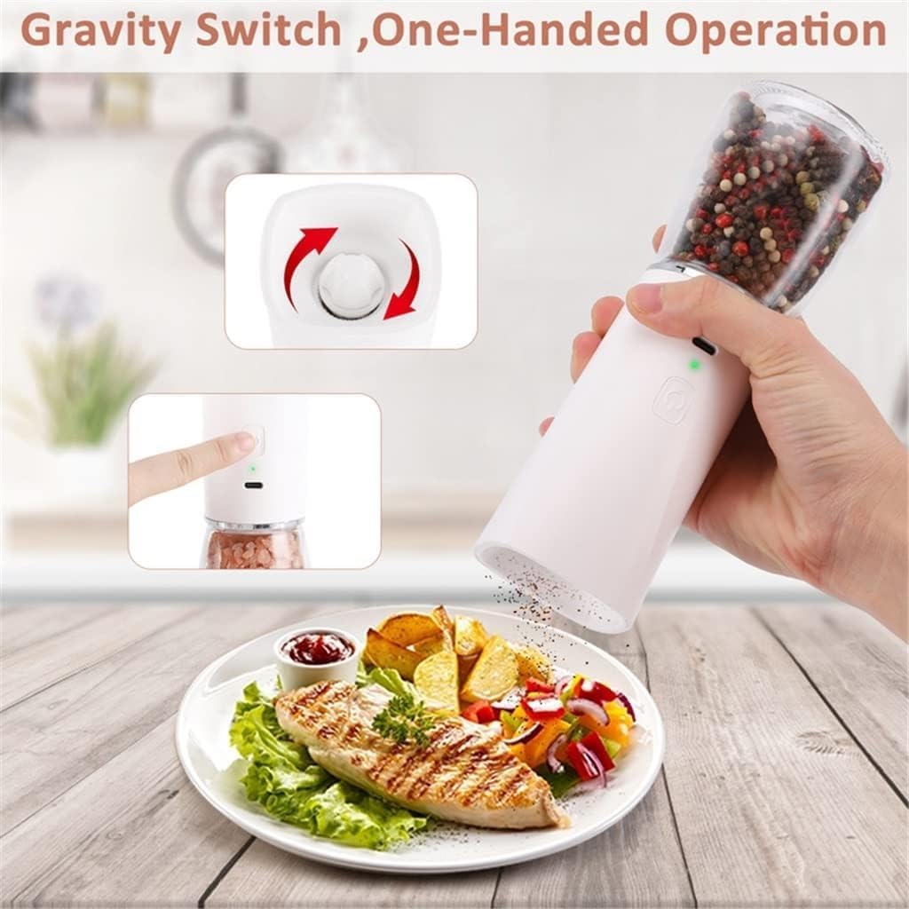 Electric Pepper Grinder Spice Mill Automatic Salt and Pepper Shaker Coffee Grinder with LED Light Set Adjustable Ceramic