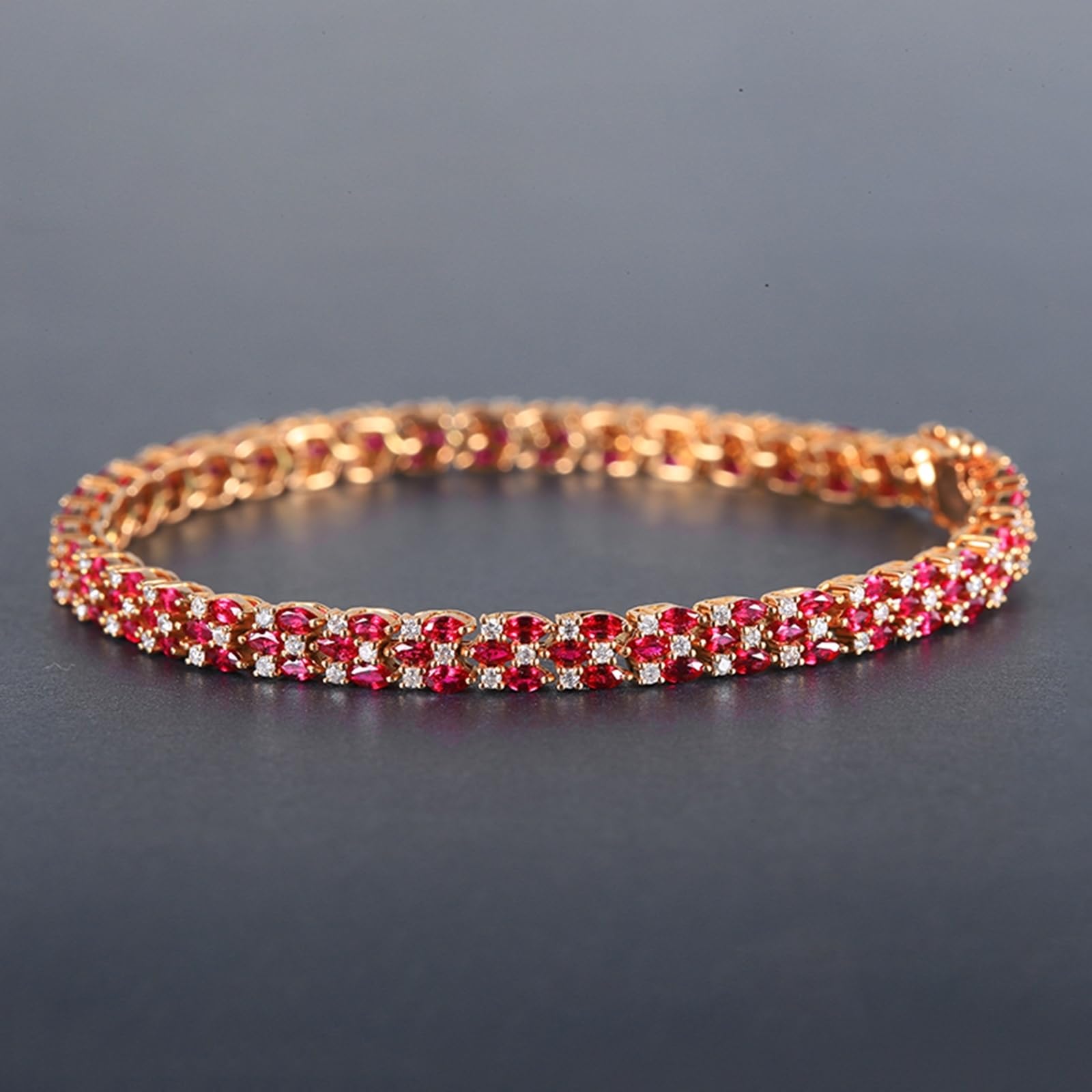 Bransoletki z różowego złota 750/585/375, rubinowa bransoletka 5,85ct 16-20 cm diamentowa, bransoletki dla kobiet ślub