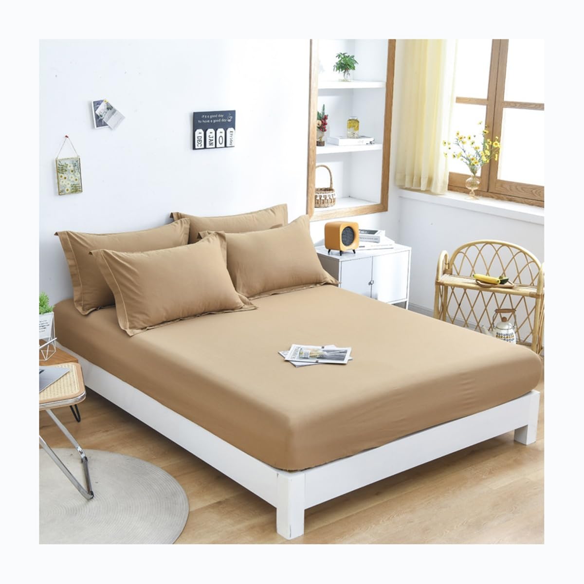 Luxury Fitted Sheets Cool Breathable Comfort with Moisture Wicking Bed Linen Fits Mattress Upto 12" Deep Pocket Protectors (Color : C, Size California King)