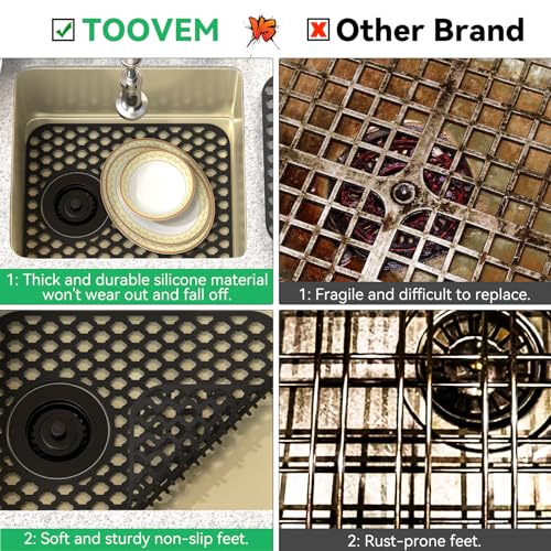 Sink Protectors for Kitchen Sink, TOOVEM 13.58\"x 11.6\" Kitchen Sink Mats Silicone Sink Protector, Sink Mat Grid for Kitchen Bottom of Farmhouse Stainless Steel Porcelain Sink Black 1PCS