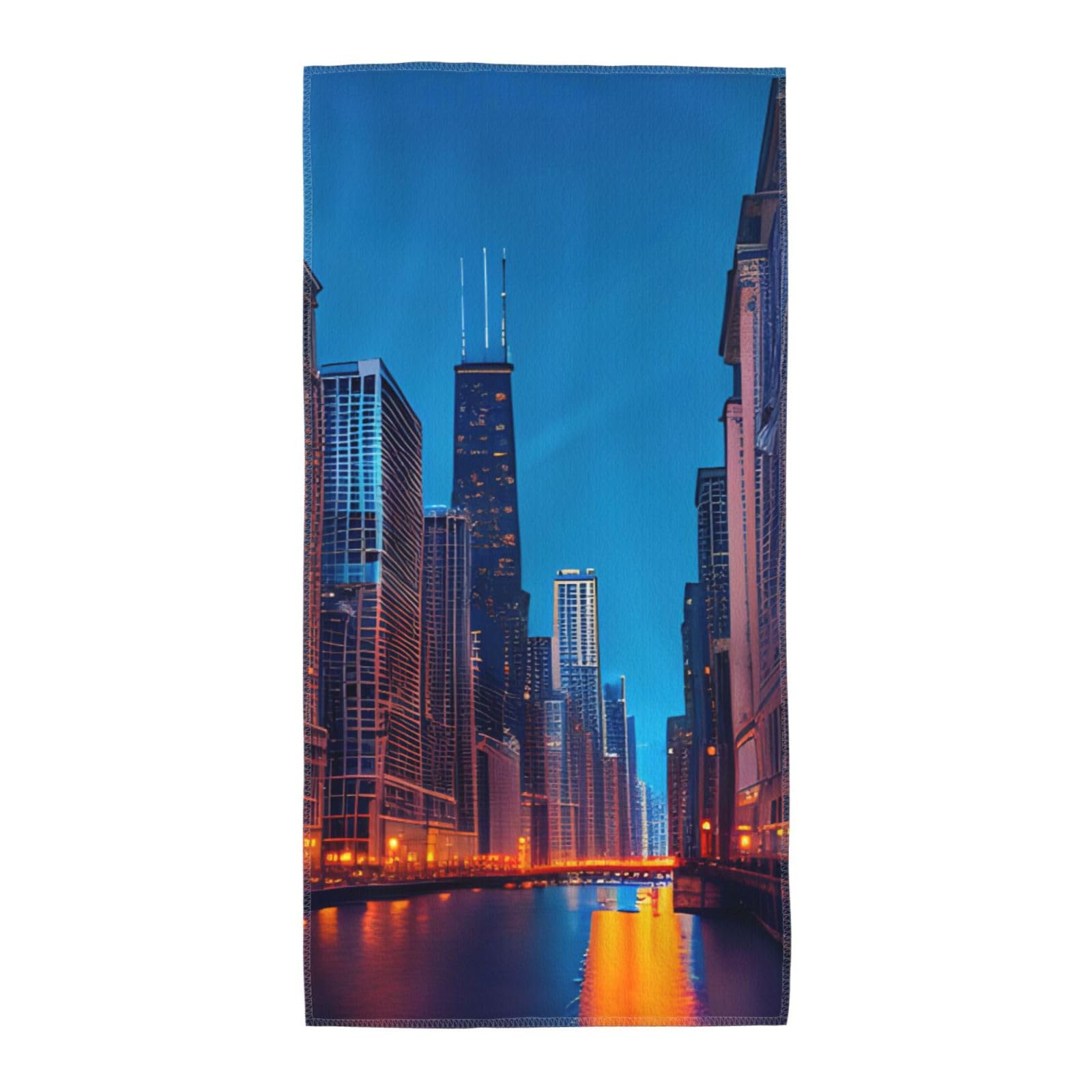 JBJGKHLP Chicago Night Print Adults Extra Long Beach Towel Soft Absorbent Quick-Dry Gym Swimming Running Yoga