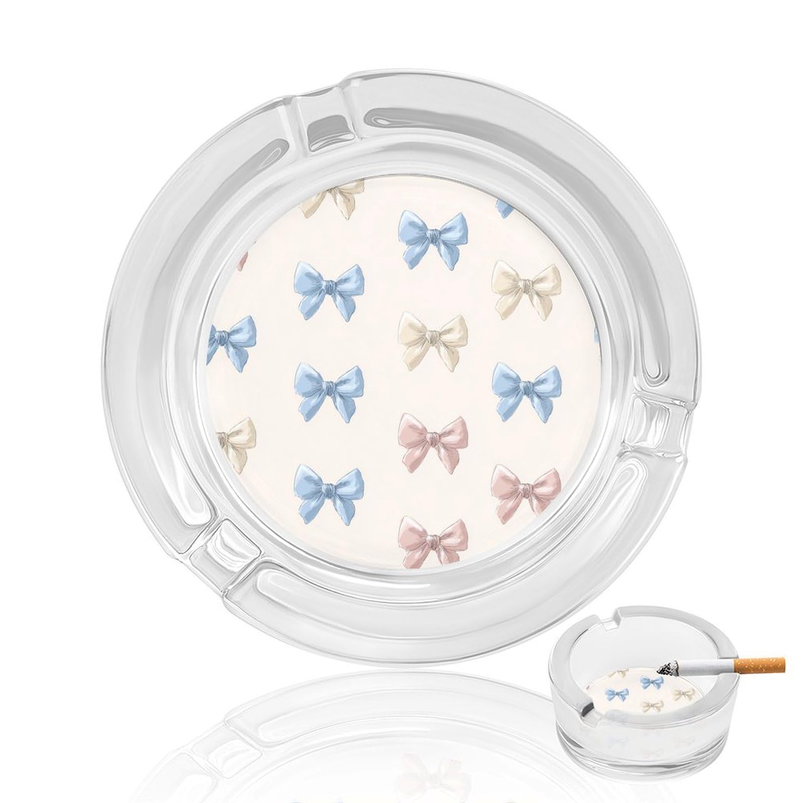 Feminine Satin Ribbon Bows Blue Pink Cream Glass Ashtray for Cigarettes Portable Decorative Ash Trays for Home Office Decor