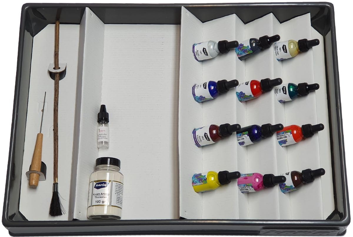 Kit de marbrure Karin - Coffret Ebru complet 18 pièces - Idéal pour débutants et artistes créatifs