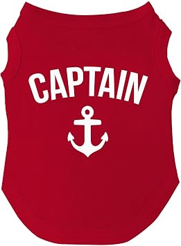 Captain with Anchor Summer Dog Tee Shirt Sizes for Puppies, Toys, and Large Breeds Red, Small 263