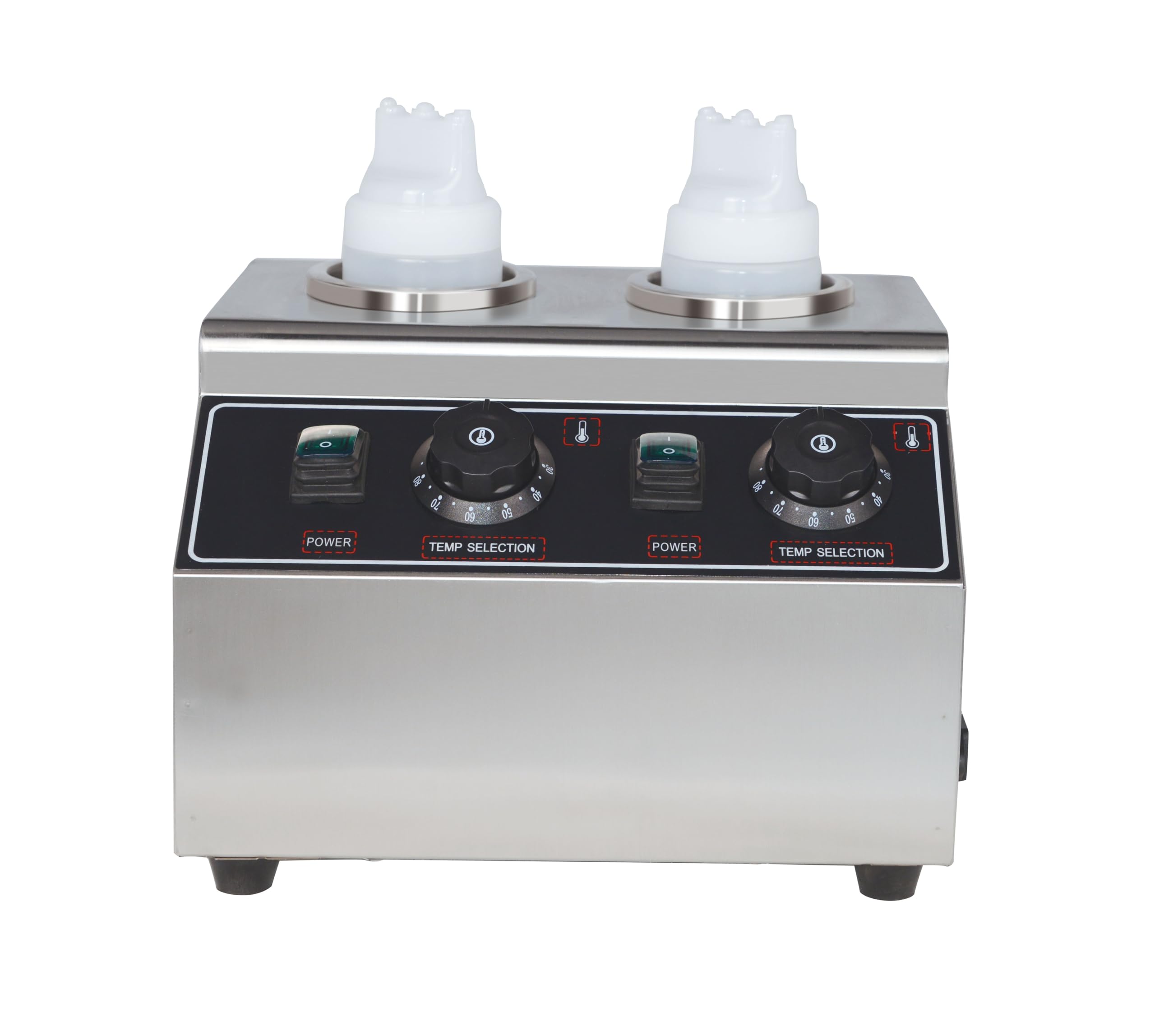 Hakka Commercial Electric Sauce Warmer, Chocolate Sauce Bottle Warmer Butter Cheese Jam Double Dispenser Heating Machine 30～80℃ Adjustable, Come with 2 Squeeze Bottles