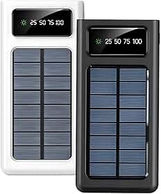 Carregador Portátil Power Bank Solar 10000mAh Resistente, Impermeável e à Prova de Poeira com Lanterna LED Ideal para Trilhas, Acampamentos e Aventureiros ao Ar Livre - Preto ou Branco