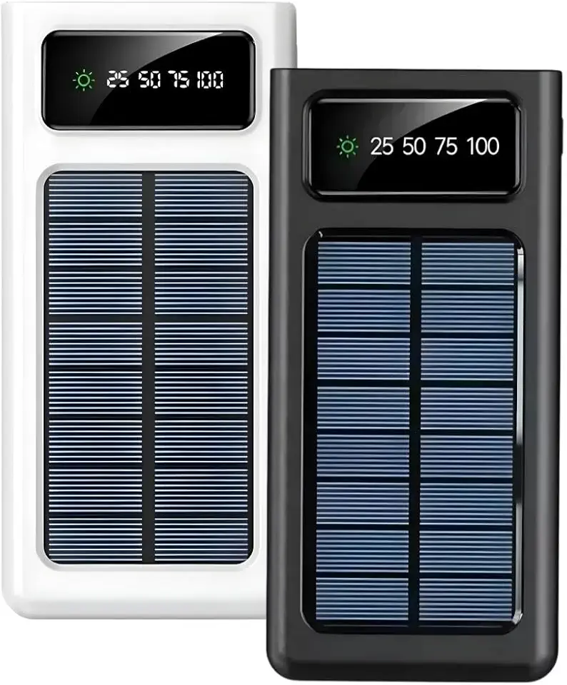 Carregador Portátil Power Bank Solar 10000mAh Resistente, Impermeável e à Prova de Poeira com Lanterna LED Ideal para Trilhas, Acampamentos e Aventureiros ao Ar Livre - Preto ou Branco