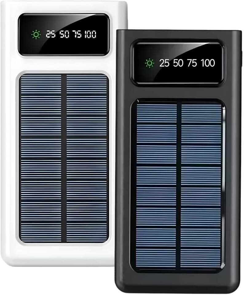 Carregador Portátil Power Bank Solar 10000mAh Resistente, Impermeável e à Prova de Poeira com Lanterna LED Ideal para Trilhas, Acampamentos e Aventureiros ao Ar Livre - Preto ou Branco
