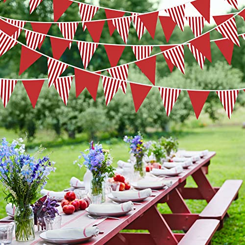 32Ft Red And White Striped Pennant Banner Fabric Triangle Flag Bunting Garland Streamer For Carnival Circus Kids Birthday Wedding Christmas New Years Party Outdoor Garden Hanging Festivals Decoration #TOP4