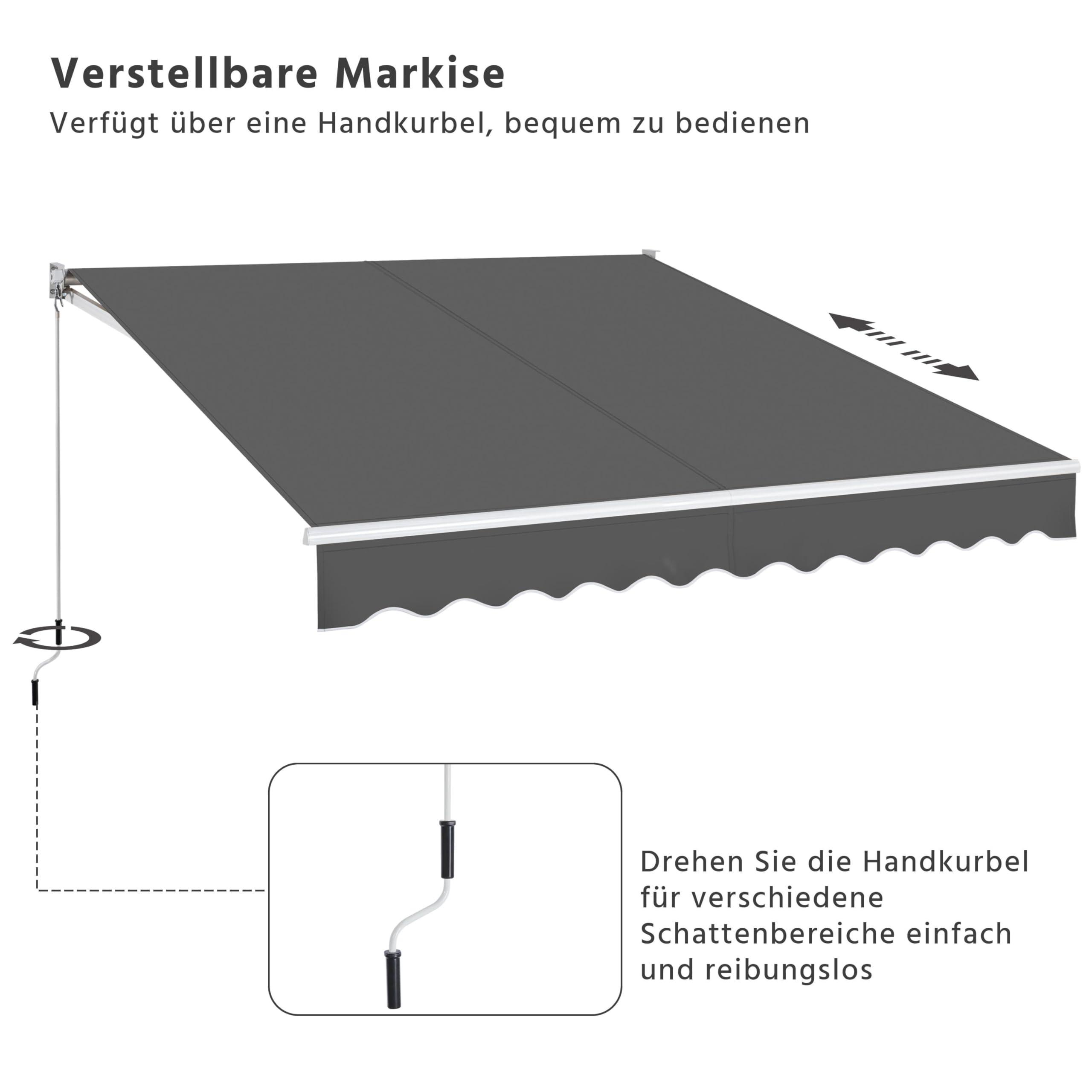 Yaheetech Einziehbare Markise, Gelenkarmmarkise mit Handkurbel 300x250 cm, Sonnenmarkise Winkel Längeinstellung(5-35°), inkl. Wandhalterung Dunkelgrau
