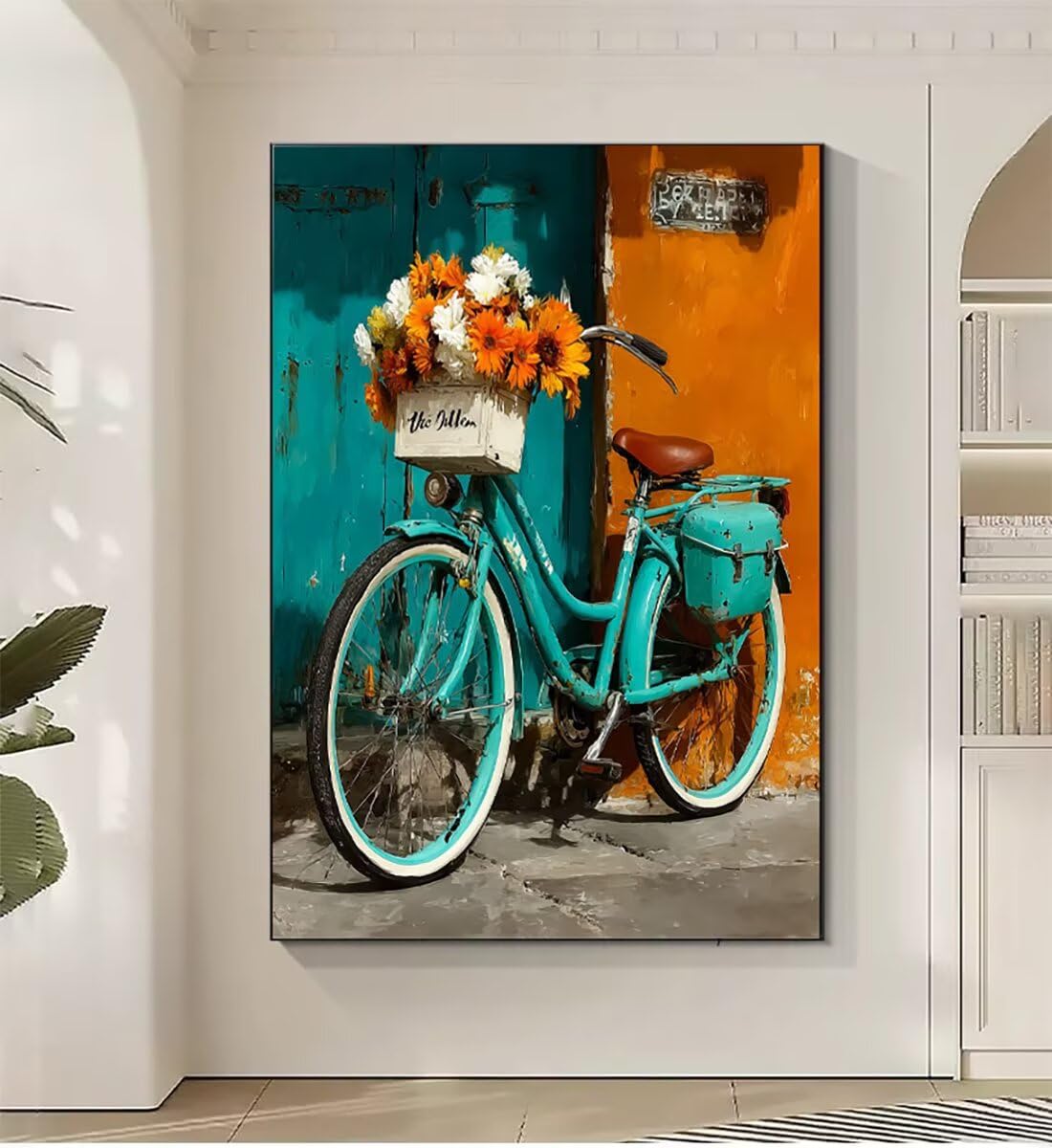 Fahrrad Blume Malen Nach Zahlen Erwachsene, Paint by Numbers Adult Anfänger Kreativ Set für, Heimwerk Malen Nach Zahlen Kinder, 3 Pinsel und 36 Acrylfarbe Als, für Deko Wohnzimmer 60 x 80 cm BJHWK635