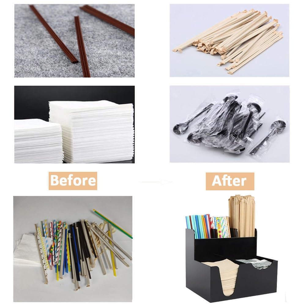 nizerStylish - Dispensador de servilletas y popotes para cóctel, color negro, tamaño Cperfecto para bar en casa y entretenimiento