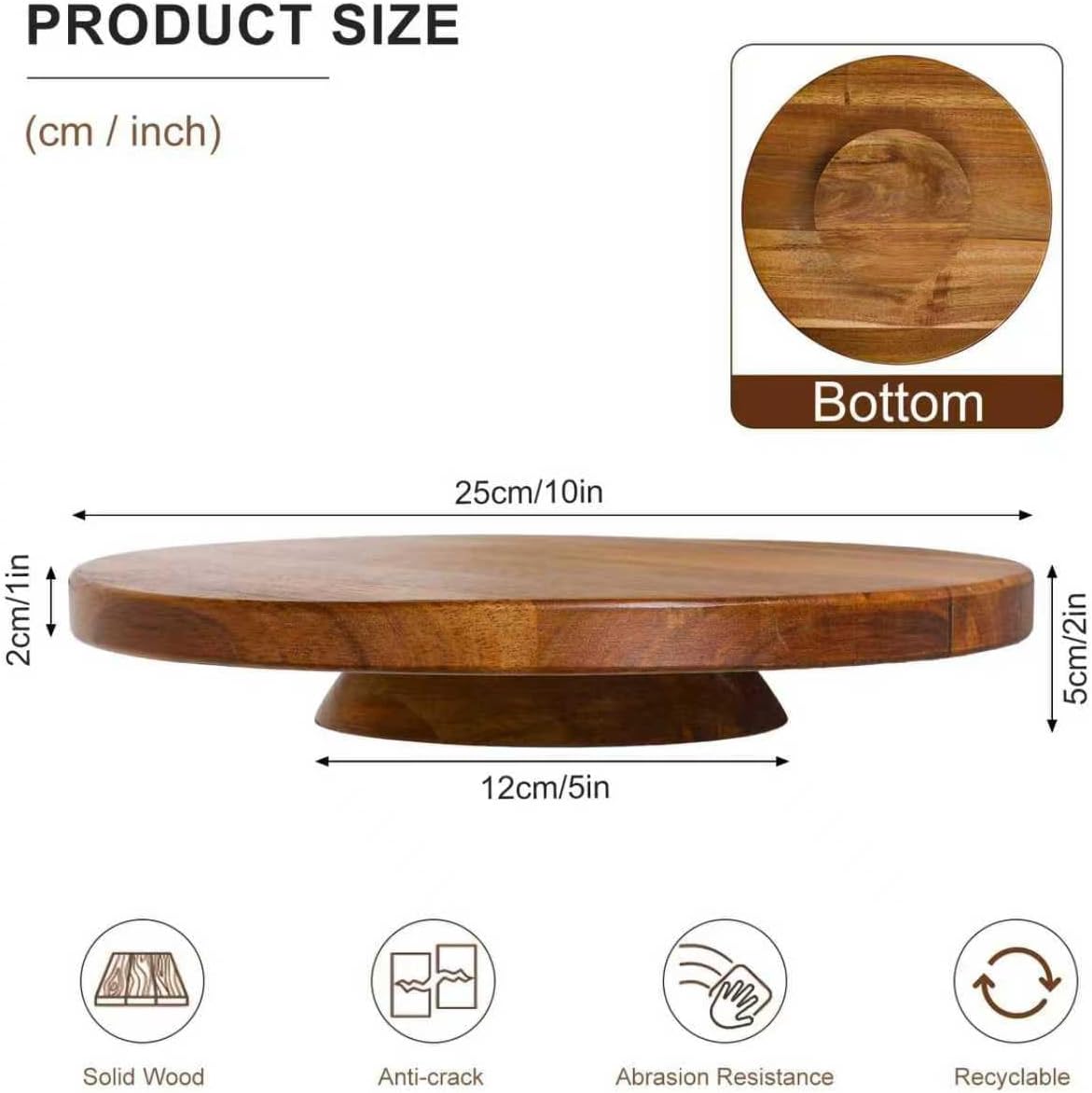 wood cake stand, acacia cake stand for wedding birthday, wooden serving platter for appetizers and desserts (10 inch)
