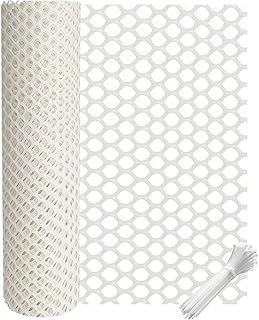 vensovo Plastic Wire Mesh 16IN x 33FT Roll -White Chicken Wire Fencing for Poultry, Gardening Barrier, Balcony Guard for Cats and Dogs, Floral Craft Mesh with 60 Zip Ties