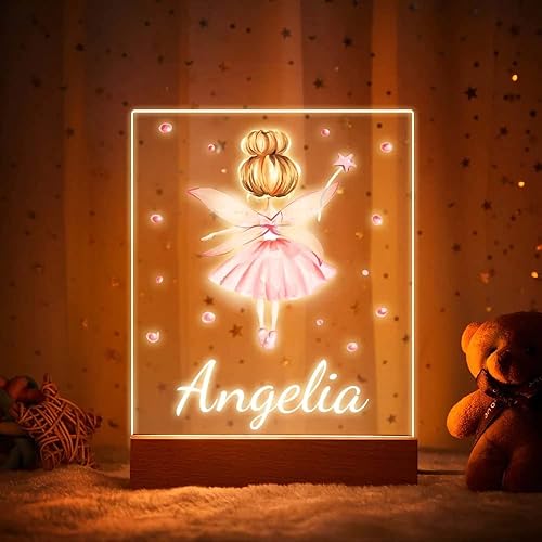 VEELU Luz nocturna LED para bebé con diseño de elfo personalizado, regalo de bautizo para niño y niña, regalo de nacimiento para niña