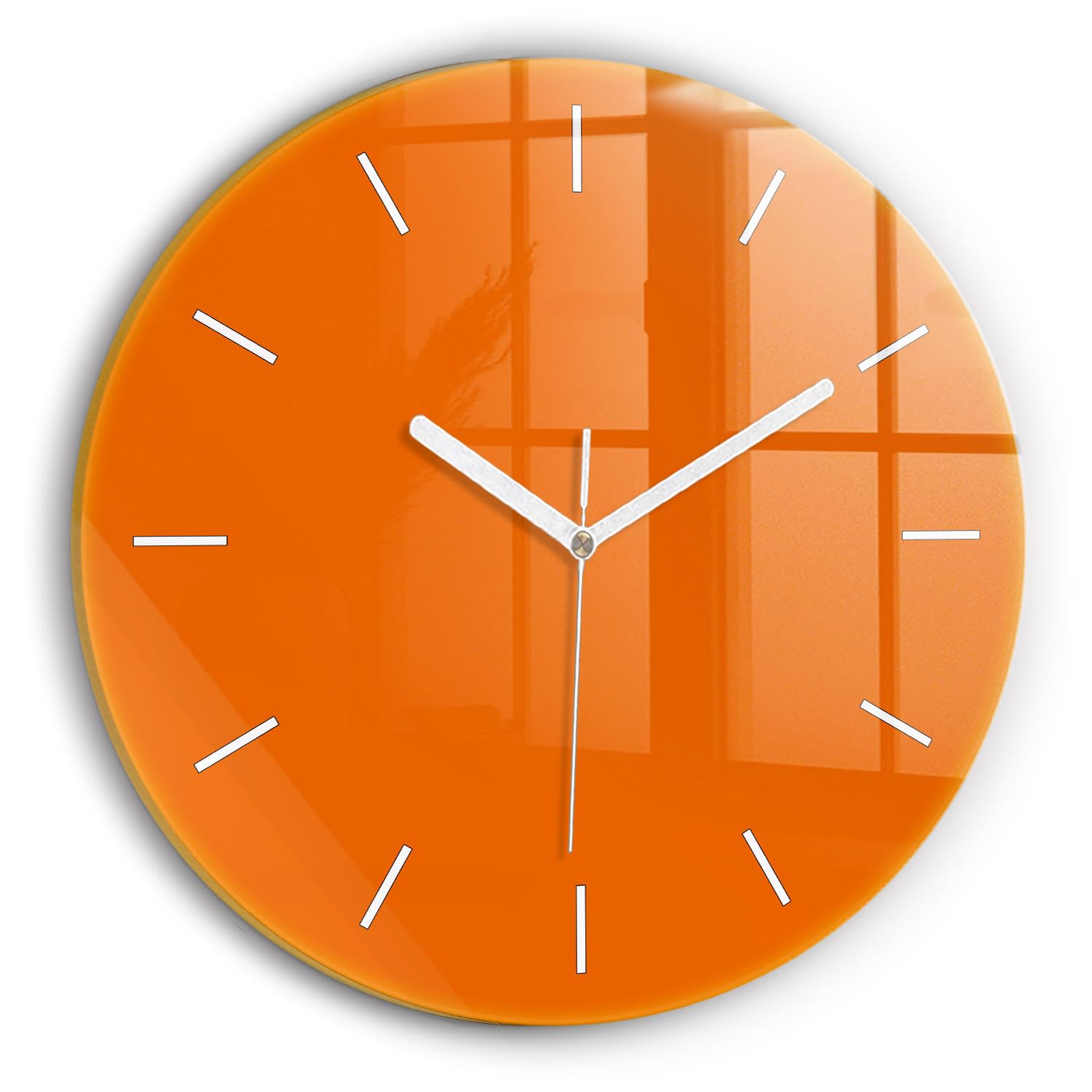 Horloge en Verre Orange 30 cm Wallfluent Moderne et Silencieuse