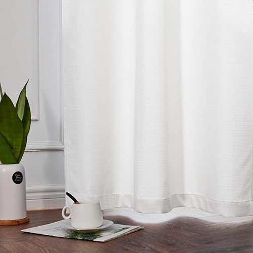 Miniatura 7 de jinchan Cortinas blancas para sala de estar, cortinas texturizadas de lino de 90 pulgadas de largo, cortinas de campo para dormitorio, cortinas con