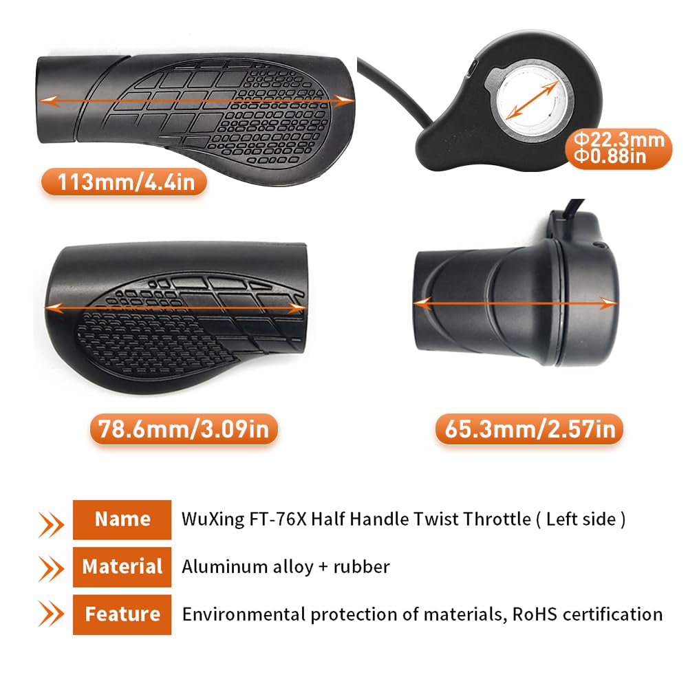 HUDAMZKY Electric Bicycle Left Handle 76X Half Twist Throttle 24V 36V 48V 60V 72V SM Connector for E Bikes or Folding Electric Scooter