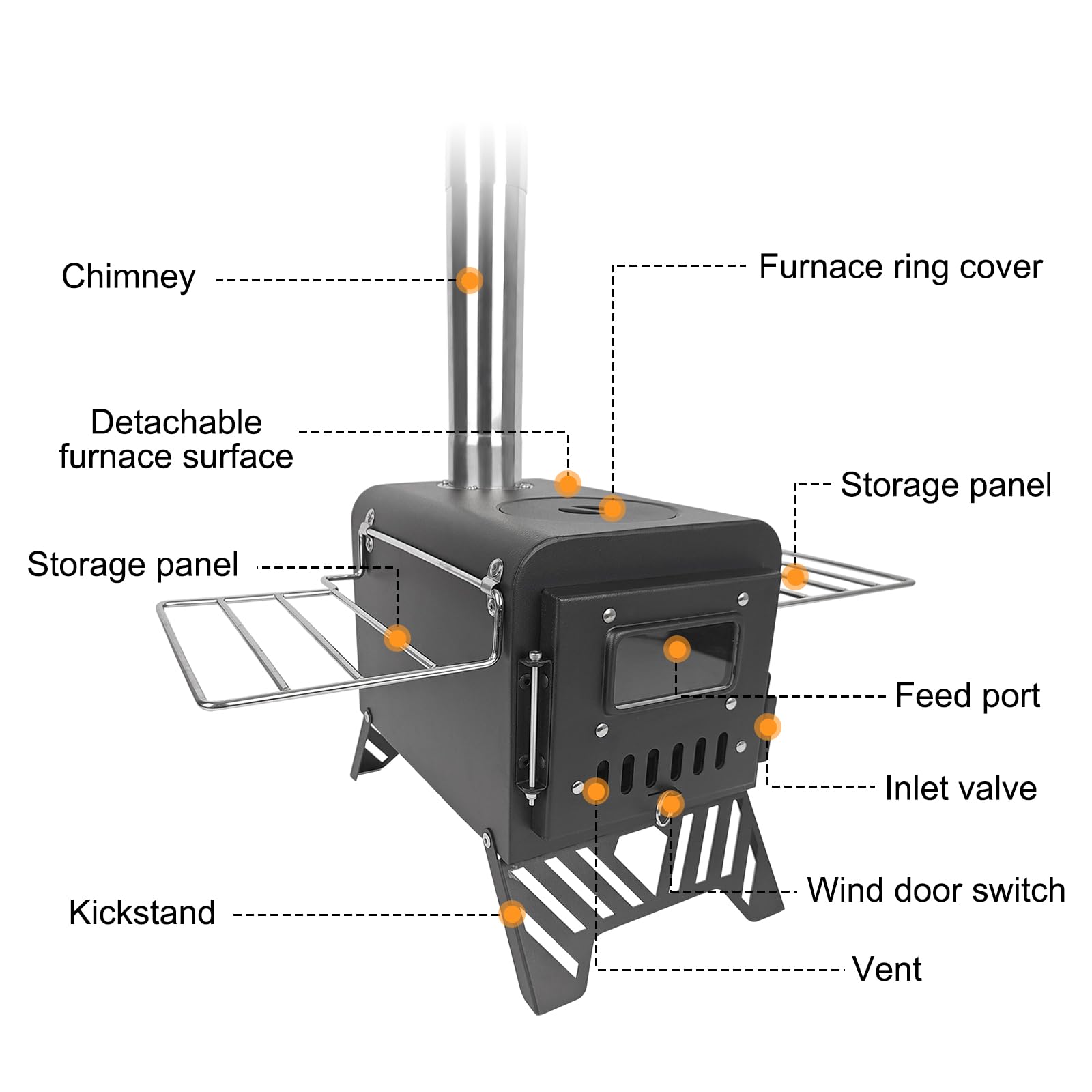 Camp Feuer Zeltofen, Erweiterte Größe:54x28x35cm, Edelstahl Zeltofen mit Kamin, Tragbarer Holzofen, Hochtemperaturbeständiges Holzkocher für Camping im Zelt, Outdoor-Kochen und Gartenaktivitäten