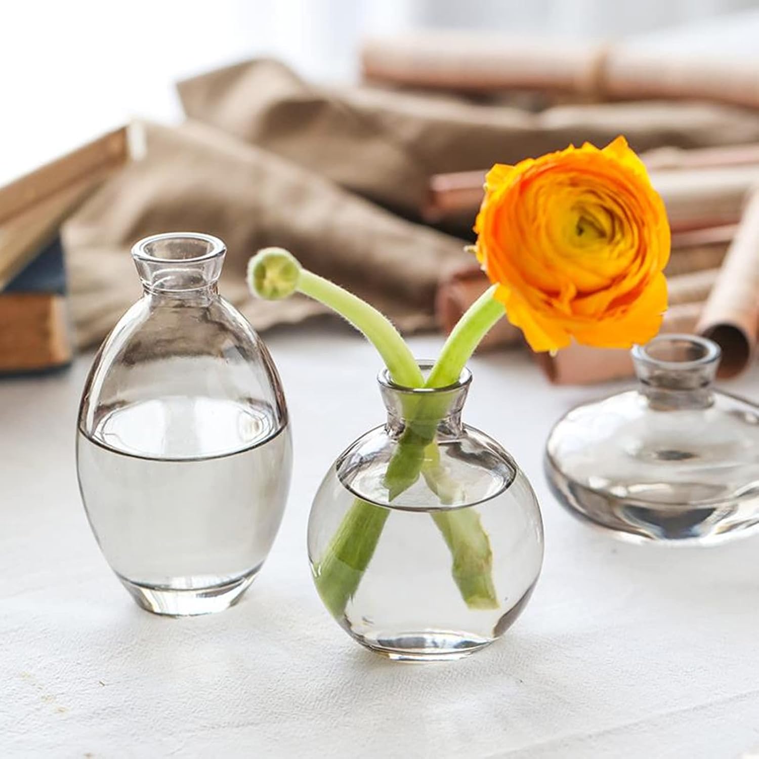 Glass Bud Vase Set of 3, Mini Vases Small Vases for Flowers, Glass Vases for Home Decor Centerpieces, Decorative Modern Flower Vase for Wedding, Bookhelf Décor, Table Décor (Gray) image 2