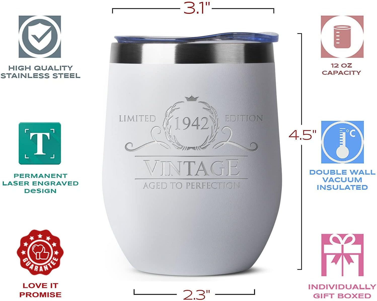 Best Review 80th Birthday Gifts for Women Men - 1942 12 oz White Stemless Wine Tumbler - 80th Birthday Decorations - Birthday Gifts for 80 Year Old Man Dad Grandpa - Vintage 80th Birthday Idea Present for Women