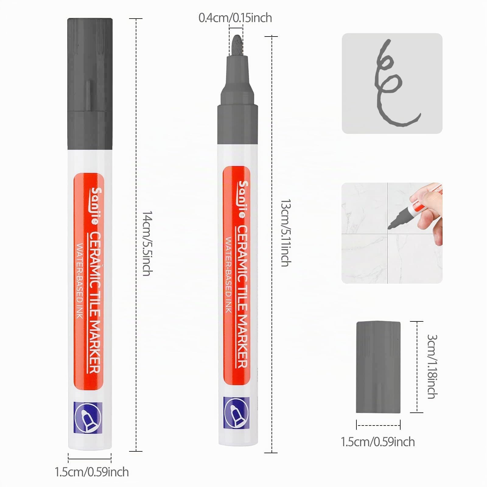 DONQL Stylo Joint Carrelage Gris 6 Pièces avec Pointes de Rechange Rénovateur Coulis