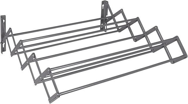 Maison & White Wall Mounted Extendable Clothes Airer Grey | 9 Rails/Rungs for Hanging Washed Clothes | Clothing Drying Rack | Extending Clotheshorse | Pukkr