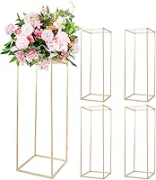 31.5 Inch Gold Metal Flower Stand Centerpieces - 5pcs Geometric Column Stands for Weddings, Parties, Events & Home Decor