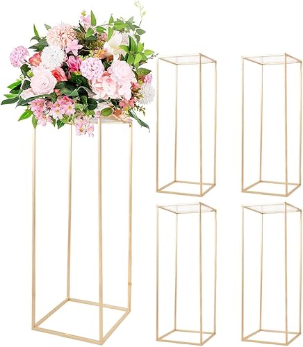 Centros de mesa dorados de 31.5 pulgadas para bodas, columna de metal, soporte geométrico de flores, jarrón alto para decoración de mesa, eventos,