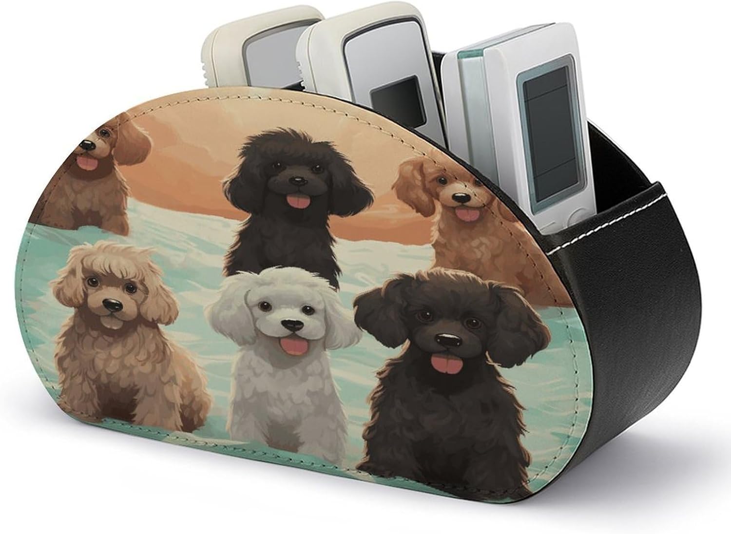 Personalized PU Leather Remote Control Holder with 5 Compartments