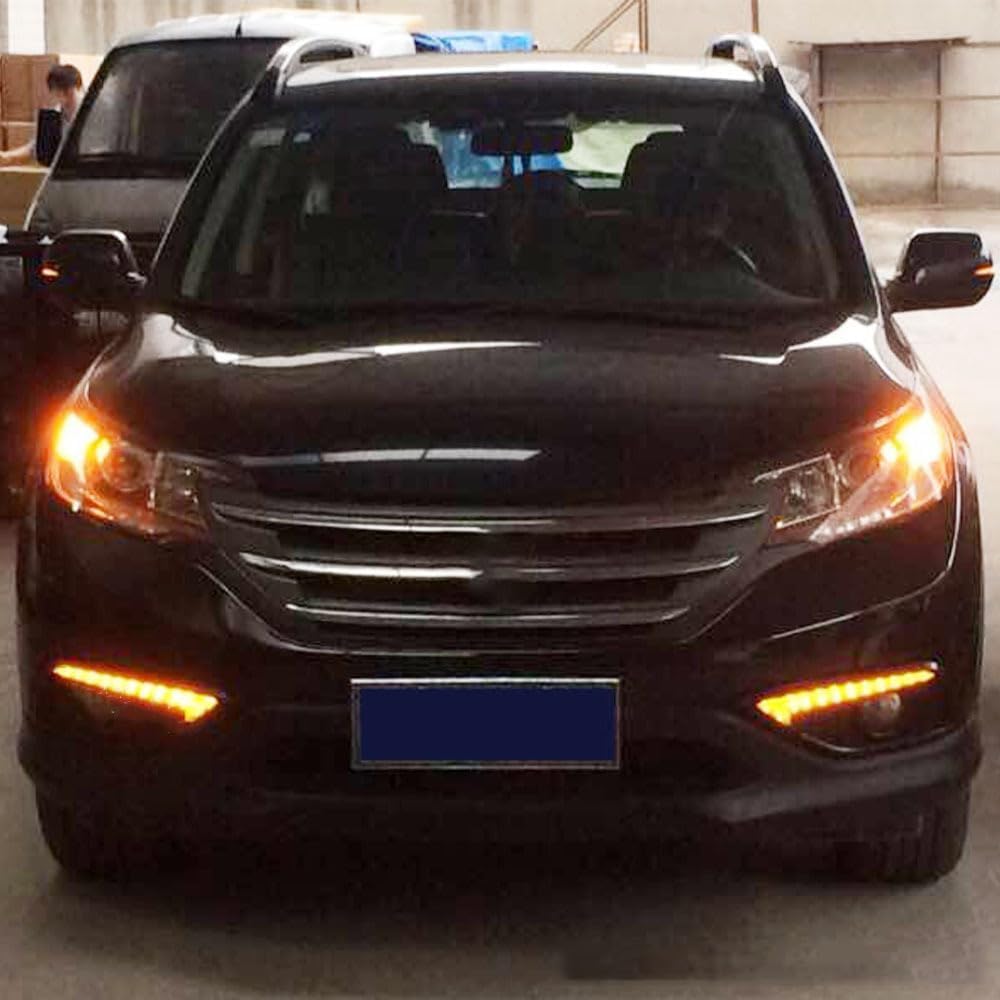 BAKUGO 2Pcs Daytime Running Light Fog Lamp Cover DRL Turn Signal Light 12V for Honda CRV CR-V 2012 2013 2014-White Yellow