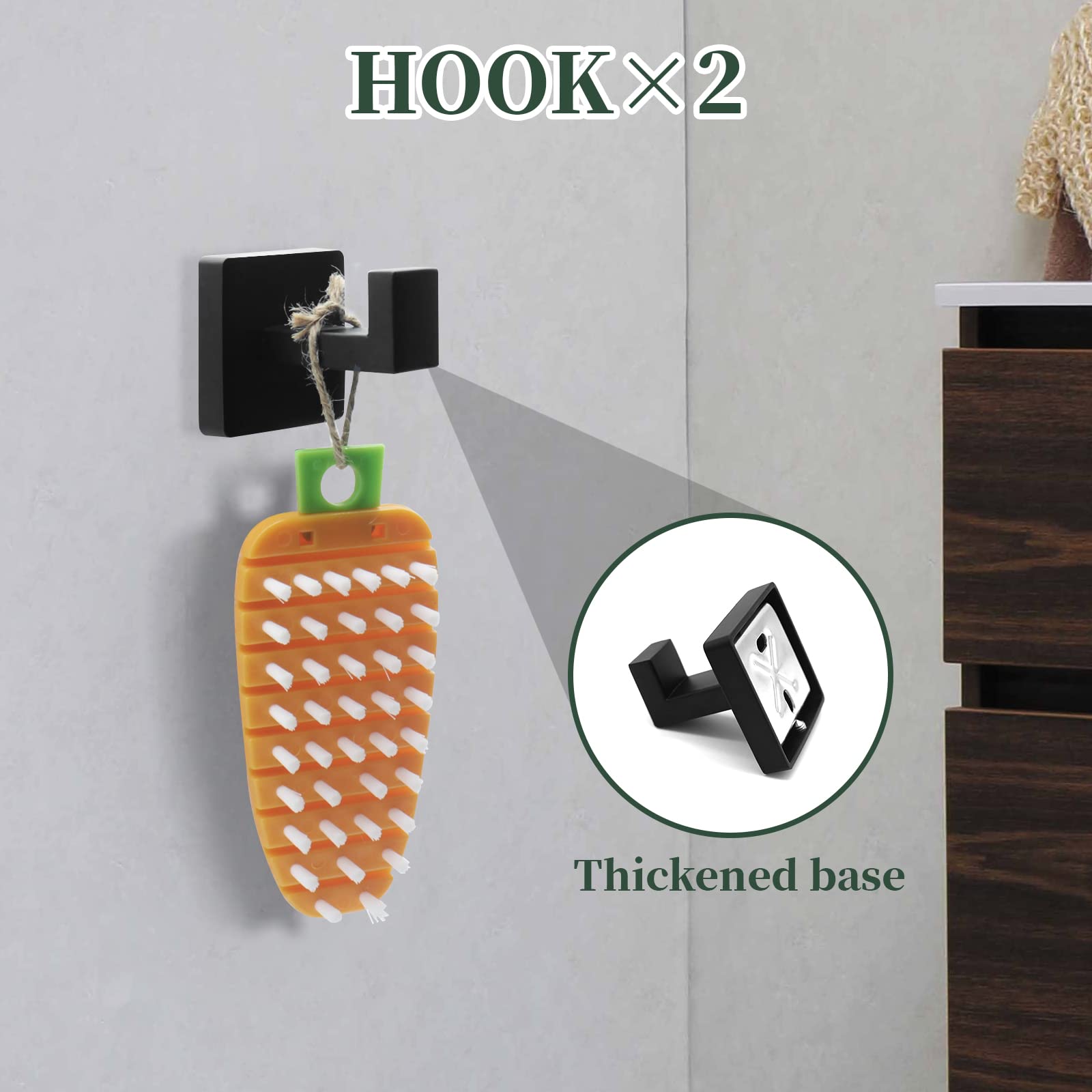 Set Accessori Bagno Nero Opaco 5 Pezzi – Portasciugamani, Portarotolo E Ganci In Acciaio Inox T-304
