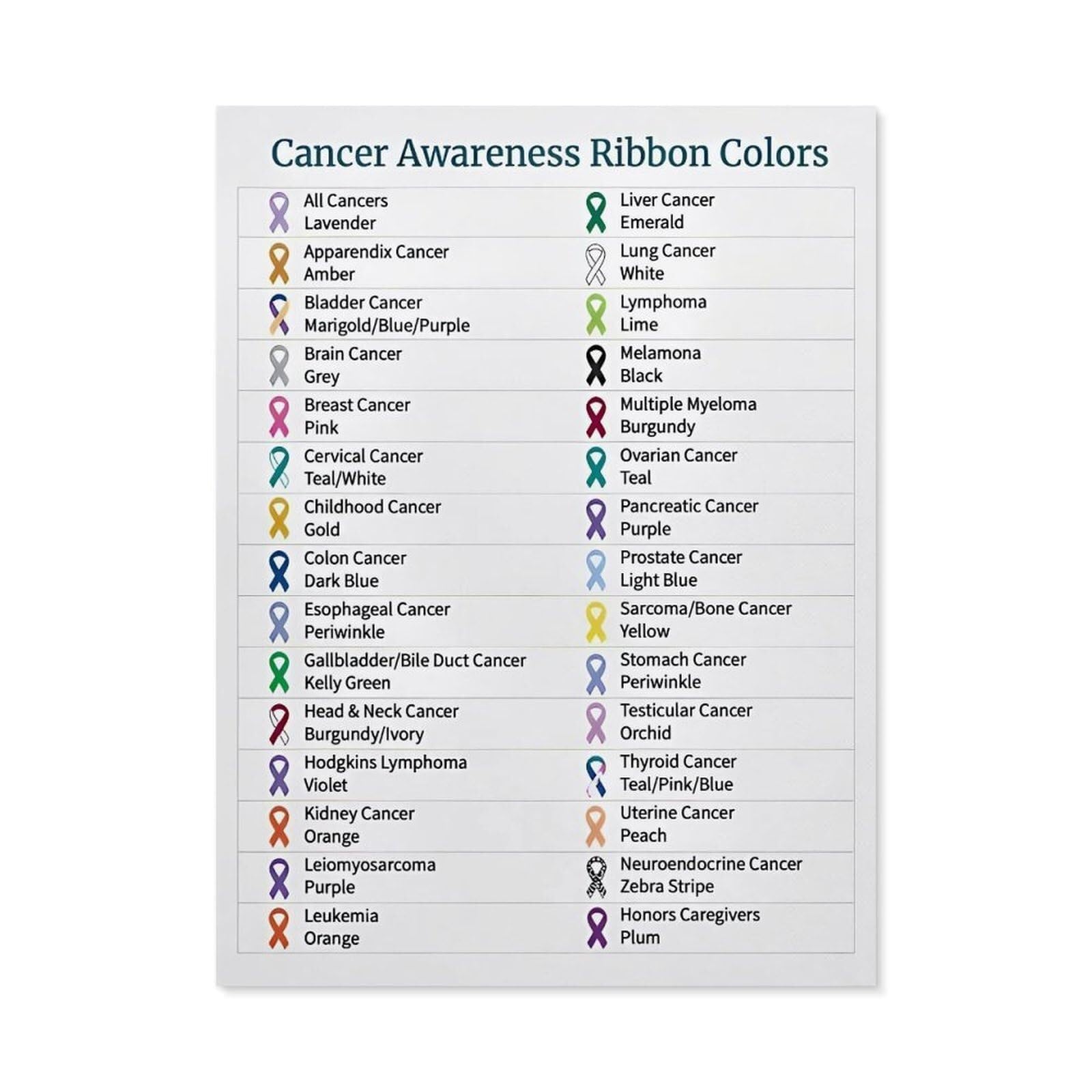 AHNEUUOY Awareness Month Decor, Ribbon Colors Meaning Chart, Fundraiser Event Wall-Art Print(Framed,12x18inch(30x45cm))