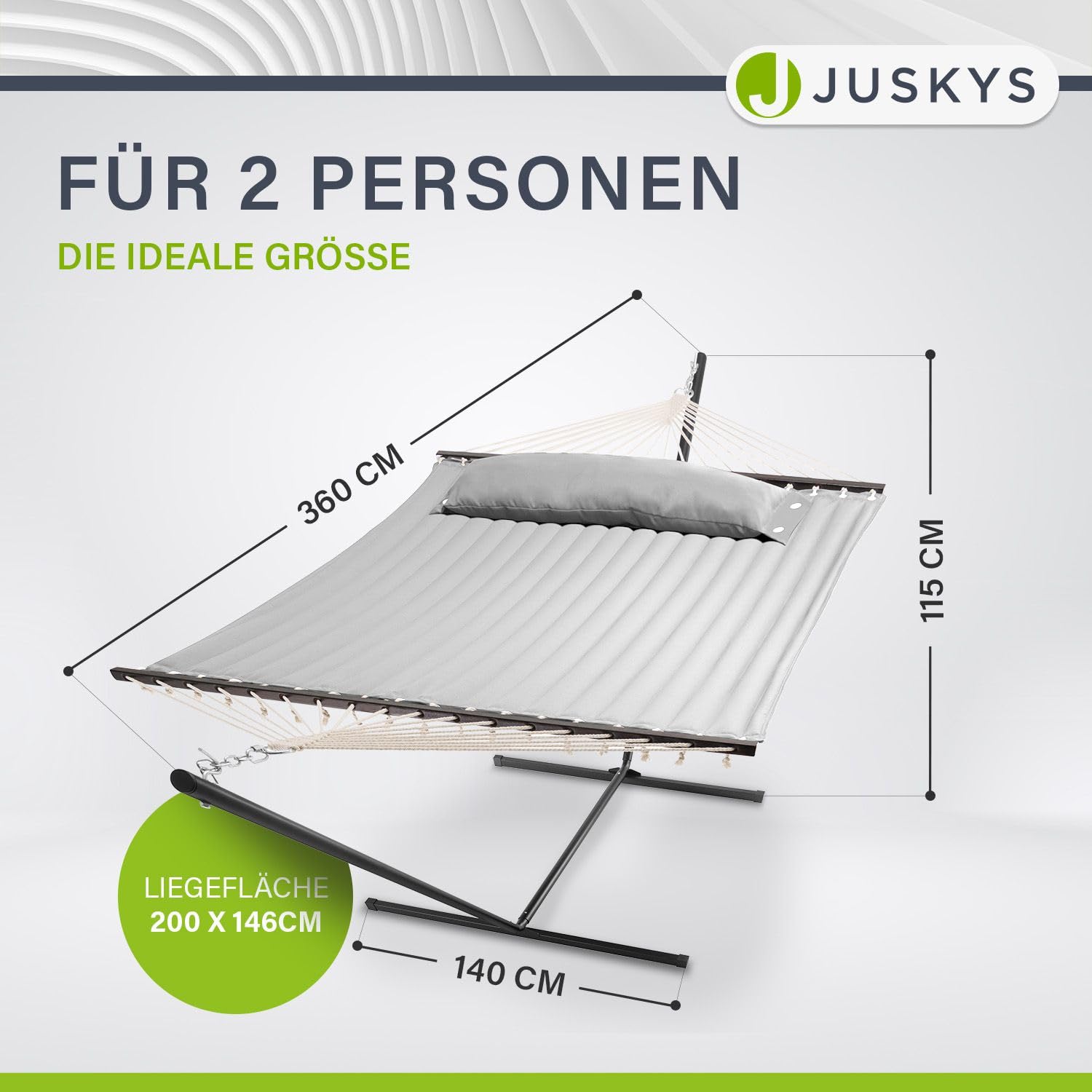 Hamac Cata de Juskys avec châssis et Coussin - hamac Double d'extérieur, pour 2 Personnes - hamac Double avec châssis, supportant jusqu'à 200 kg - Gris Clair
