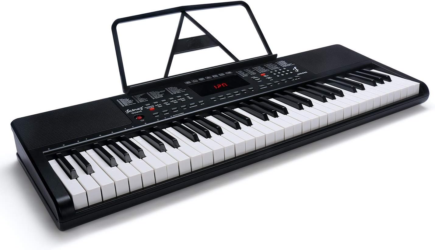 JUAREZ Octavé JRK660MDKL 61-Key Electronic Teaching Keyboard Piano with MIDI |Key Lights | Key Note Stickers |Music Sheet Stand| 200 Rhythms | 200 Timbres |40 Demos|8 Percussions, With MIC
