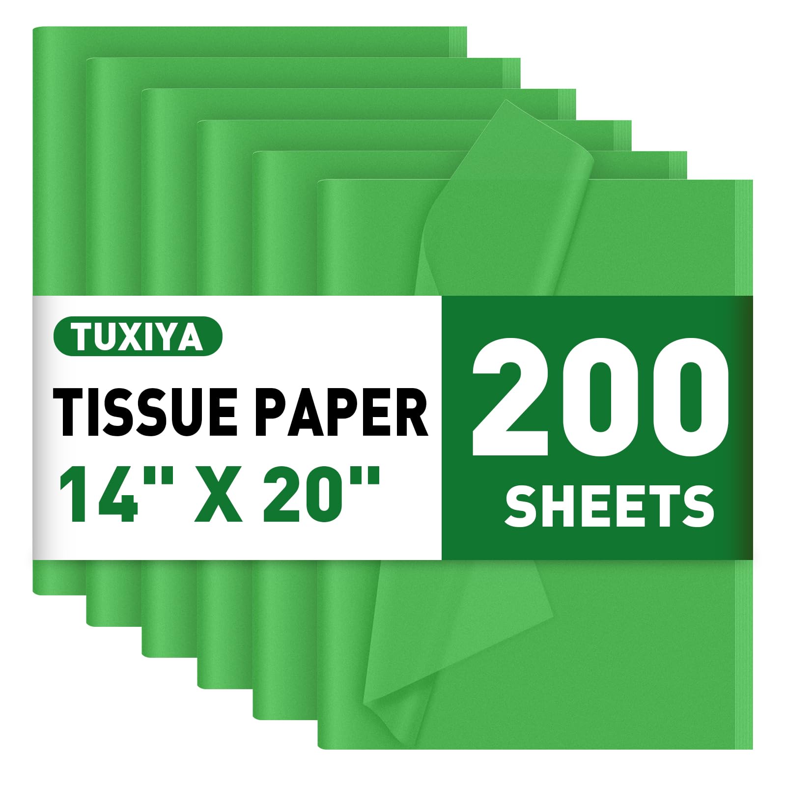 TUXIYA 200 PCS Green Tissue Paper Bulk,14"X20" Tissue Paper for Gift Bags
