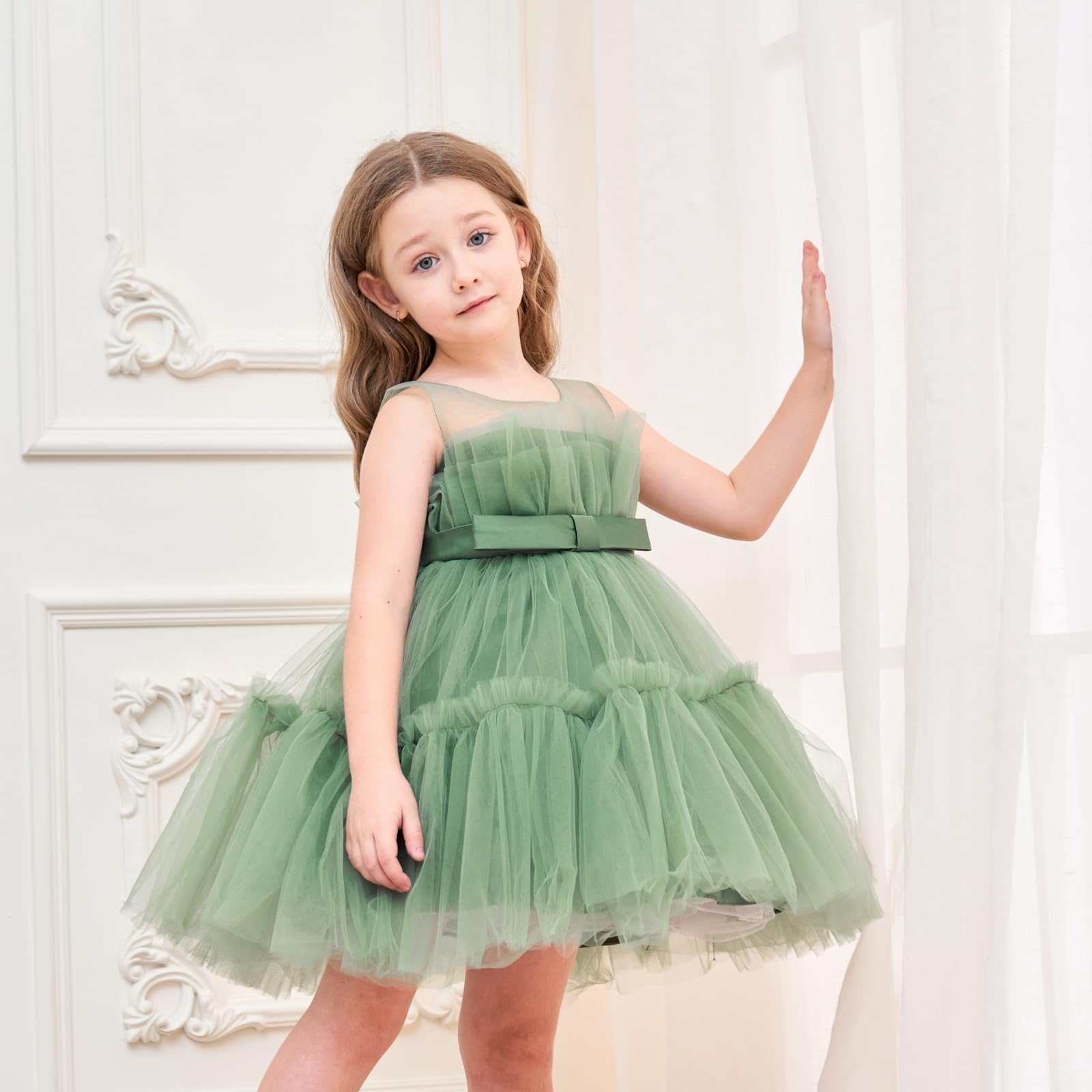 Miipat Bambino Abitini Tulle Senza Maniche Bambina di Fiori Vestito per Feste Compleanno Matrimoni Bambine Ragazze Principessa Vestiti