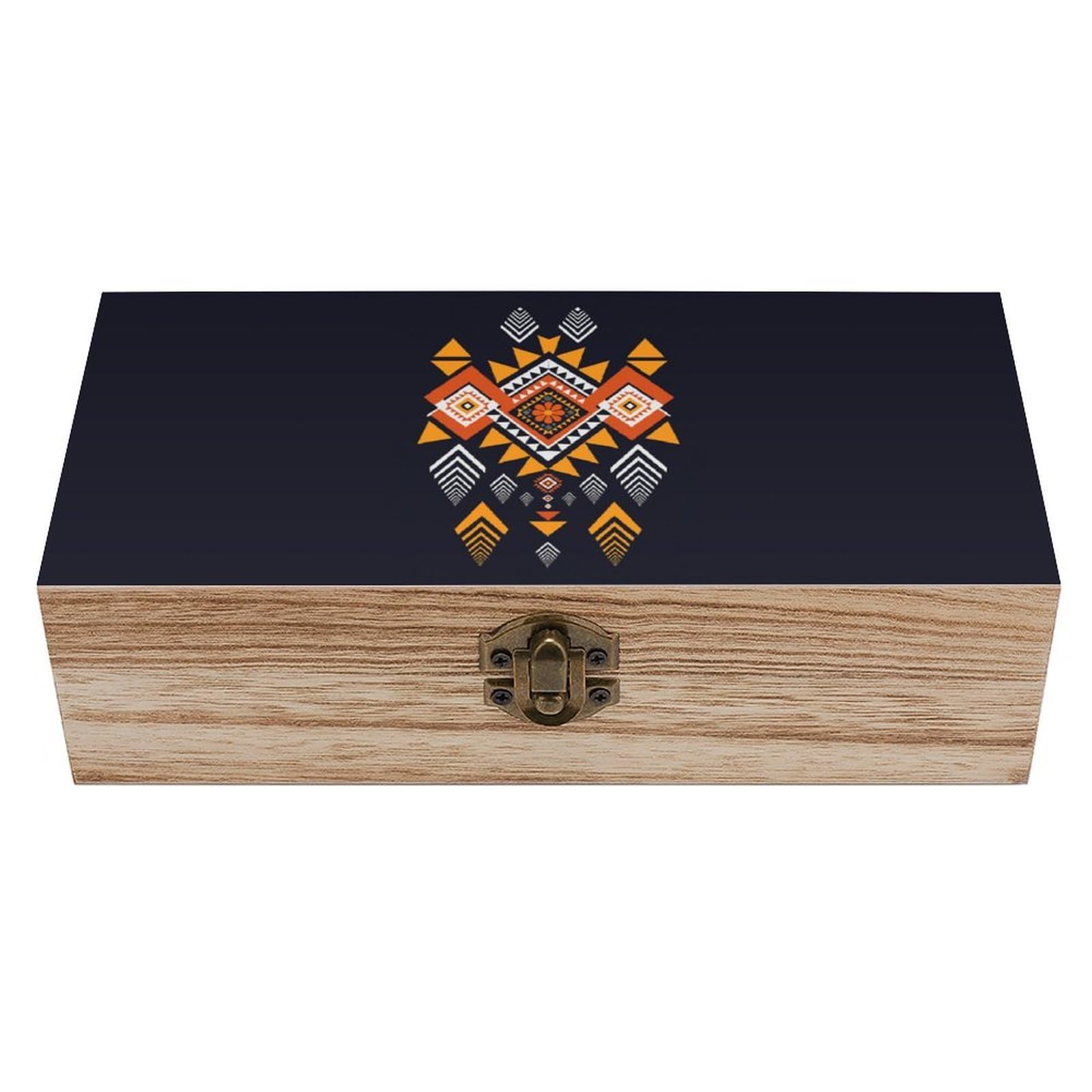 Oudrspo Aztec Geometric Print Retro Wooden Storage Box Keepsake Jewelry Decorative Art Storages Box Gift Boxs