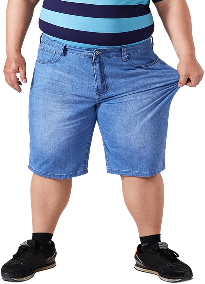Plus Size Jeans Shorts for Men 50-56 Stretchy Lightweight Summer Straight Leg Denim Shorts