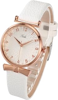 Womens Ladies Classic Simple Leather Analog Quartz Wrist Watch Rose Gold Case Arabic Numerals Casual Dress Watches