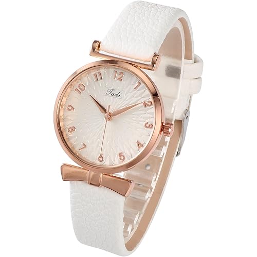 Top Plaza Womens Ladies Classic Simple Leather Analog Quartz Wrist Watch Rose Gold Case Arabic Numerals Casual Dress Watches
