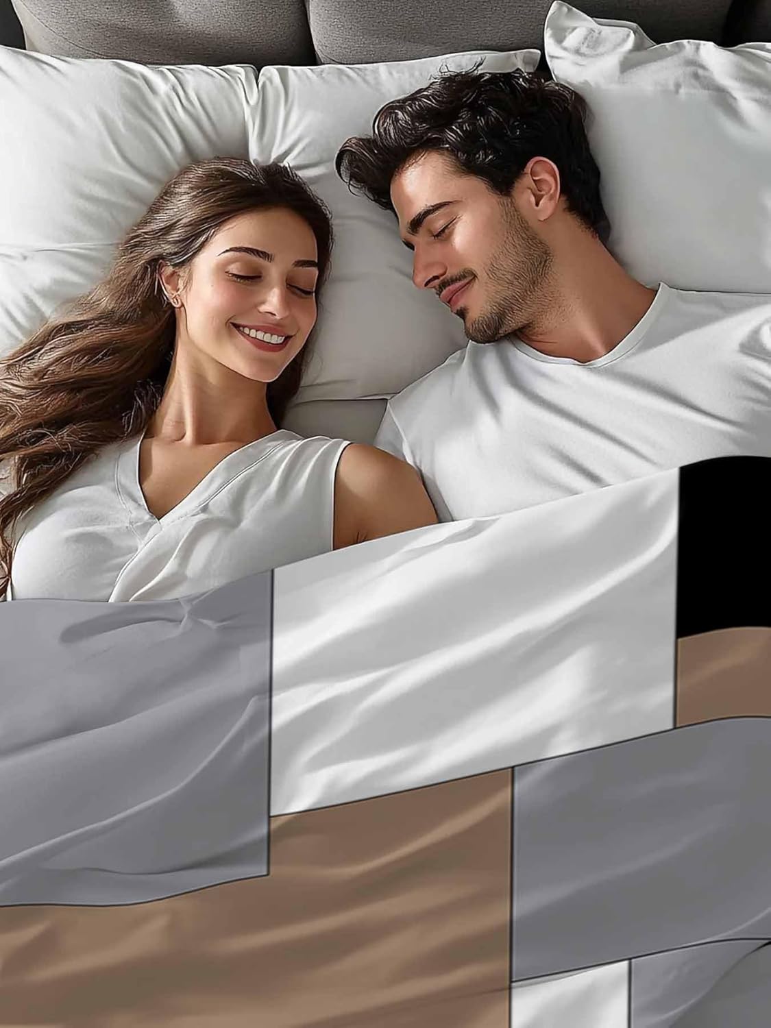 King Flat Sheet Top Sheet Only, Minimalist Art Geometric Check Color Blocks Soft Microfiber Breathable Bed Sheets, Colorful Hotel Luxury Bedding Flat Sheets