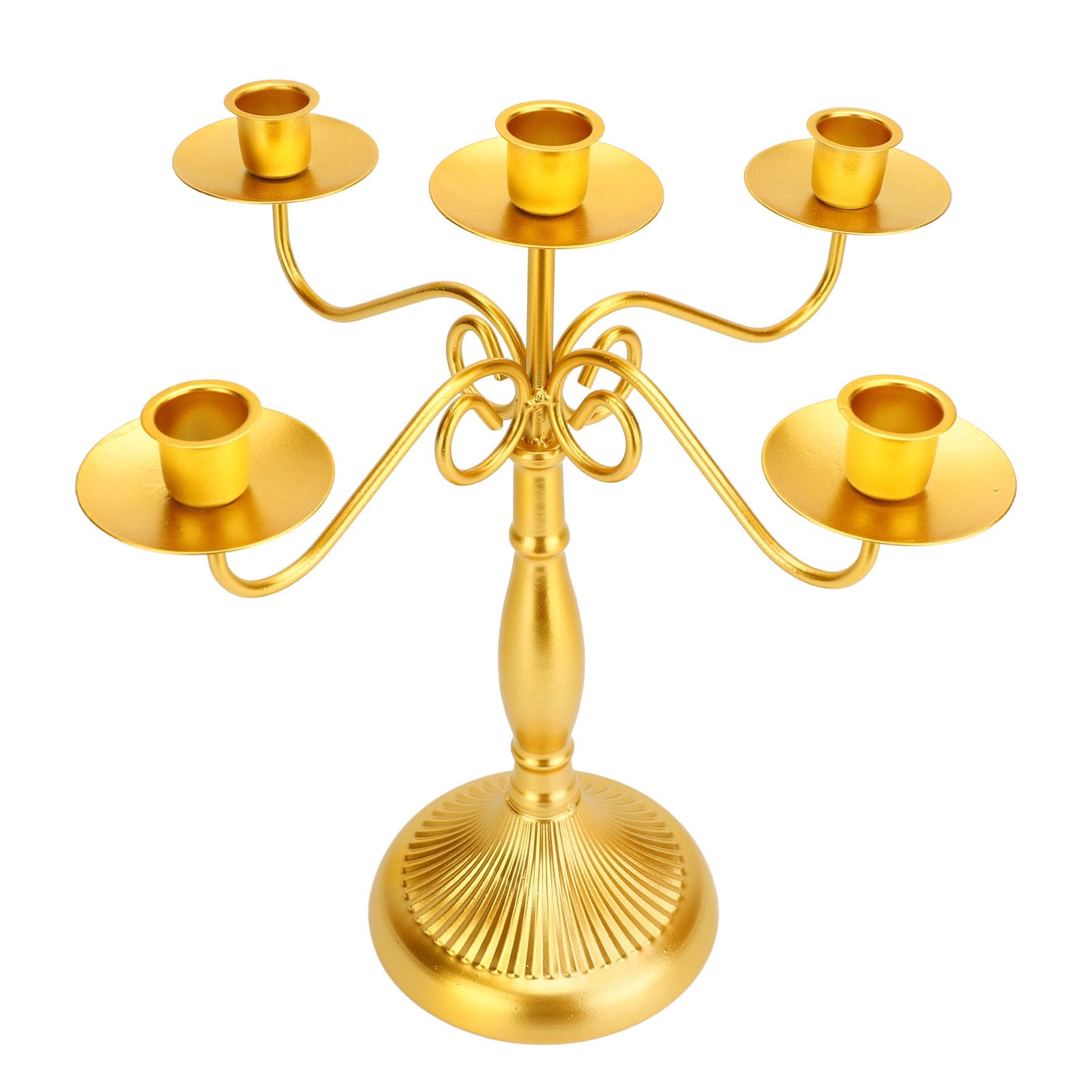 European Style Elegant Iron Candelabra for Wedding Restaurant - Sturdy 5 Arms Candle Stick Holder for Home Decor, Golden Color, 32 Cm Height, for HomeWeddingPartyRestaurantCafe (Gold)